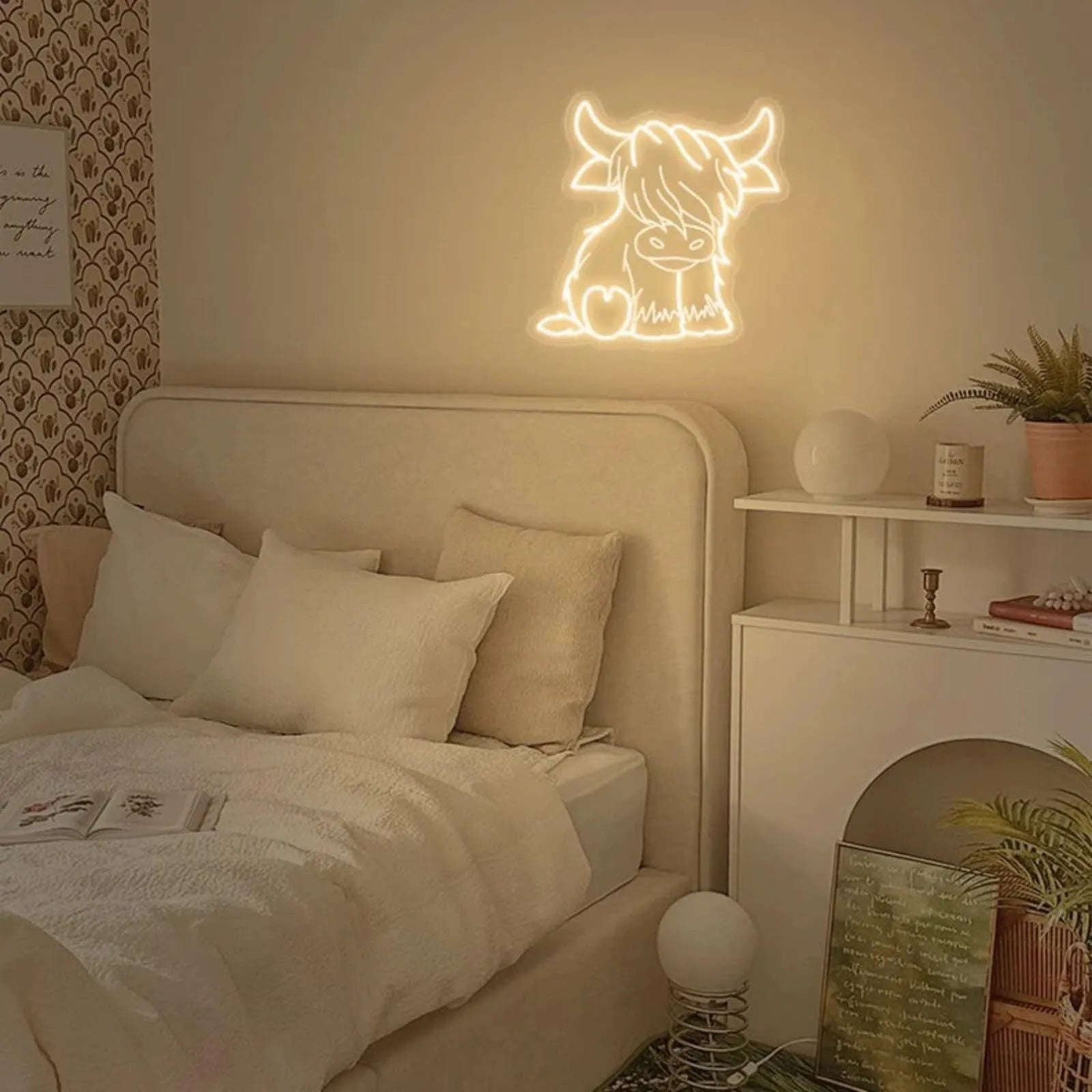 LED ambience light with highland cow acrylic design, USB plug-in, IP68 protection, PVC shell