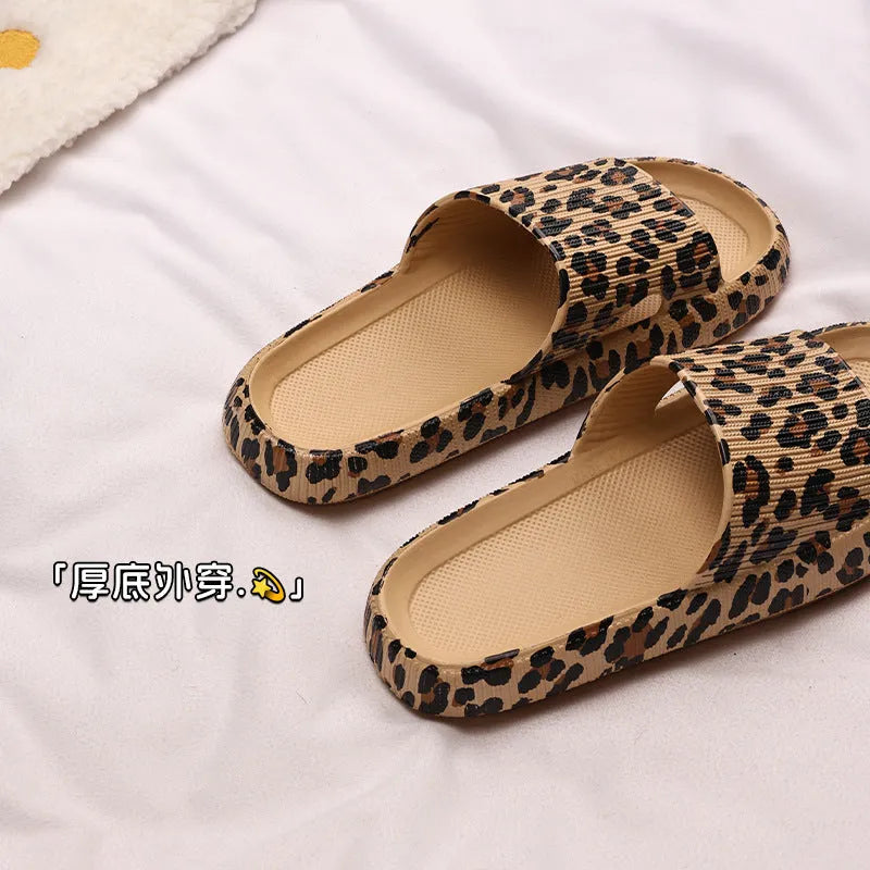 Leopard print EVA slippers with thick bottom in multiple colour options for adults