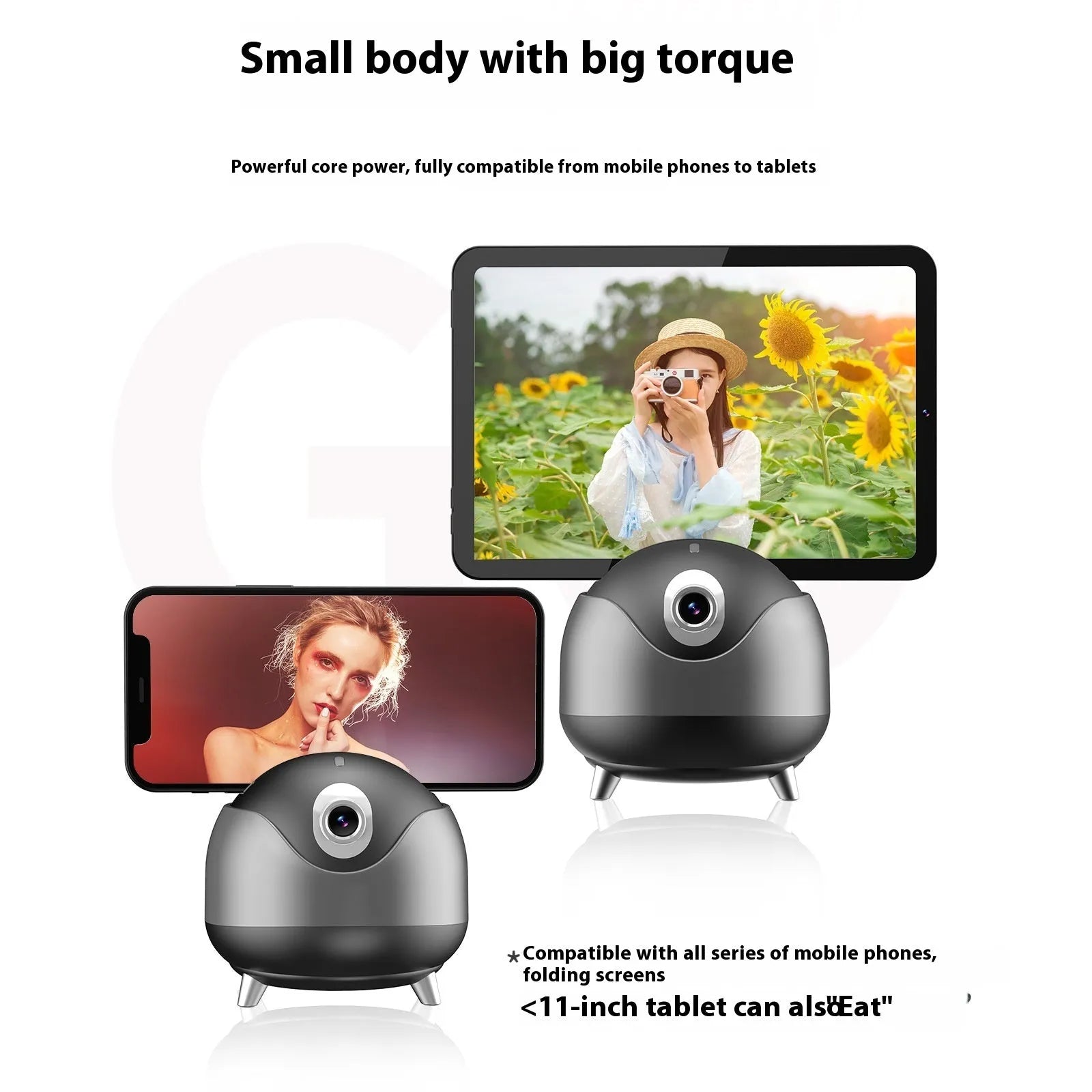 Q8 dual-axis AI face recognition phone stabiliser with ABS housing on a desk