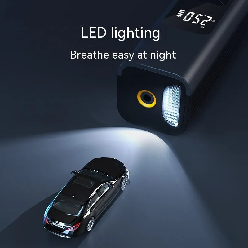 Wireless digital car inflator with vacuum cleaner function and emergency lighting