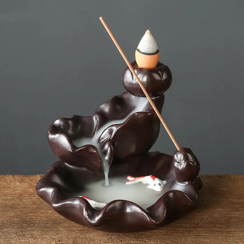 Ceramic backflow incense burner in modern simple style with four colour options