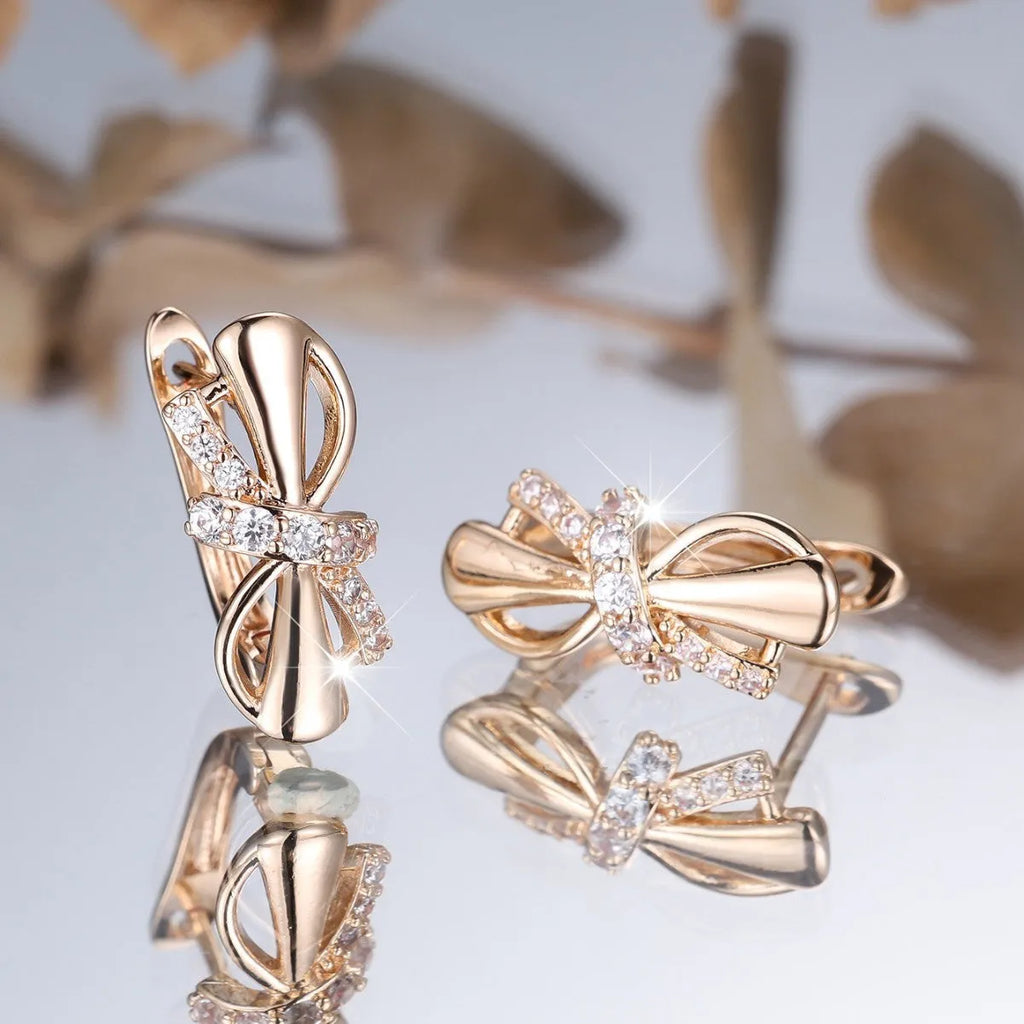 Champagne gold copper ear clip with white diamonds in fine bends and hitches design for women