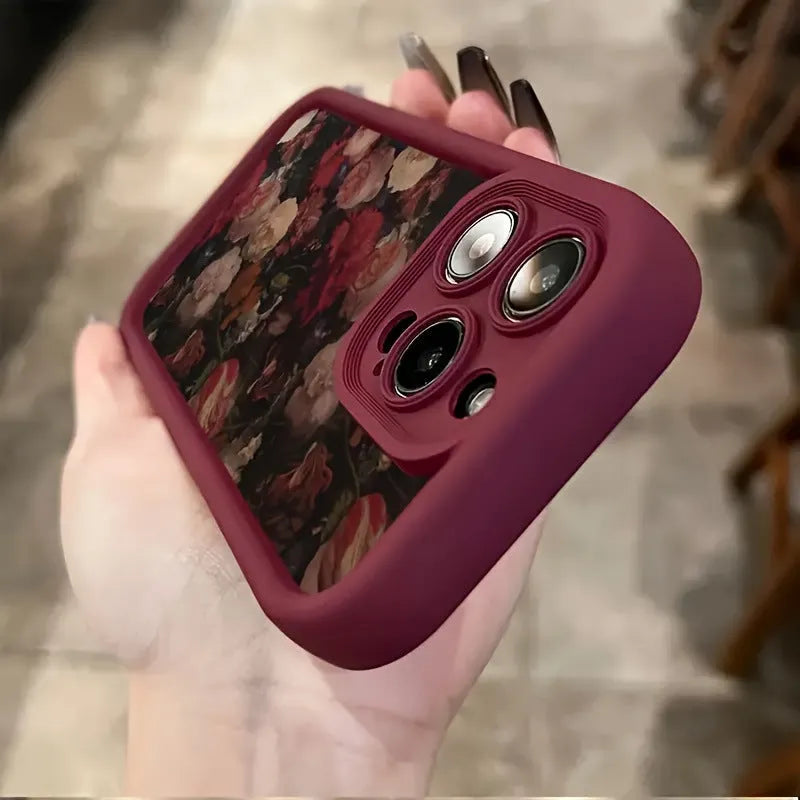 Soft TPU phone case with rose bamboo ladder pattern in wine red for Apple iPhone models