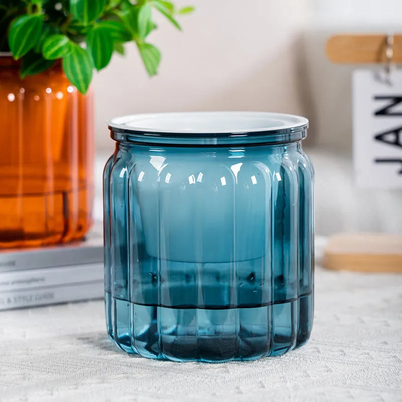 Self-absorbent hydroponic flowerpot transparent plastic resin small green plant pot vertical stripe