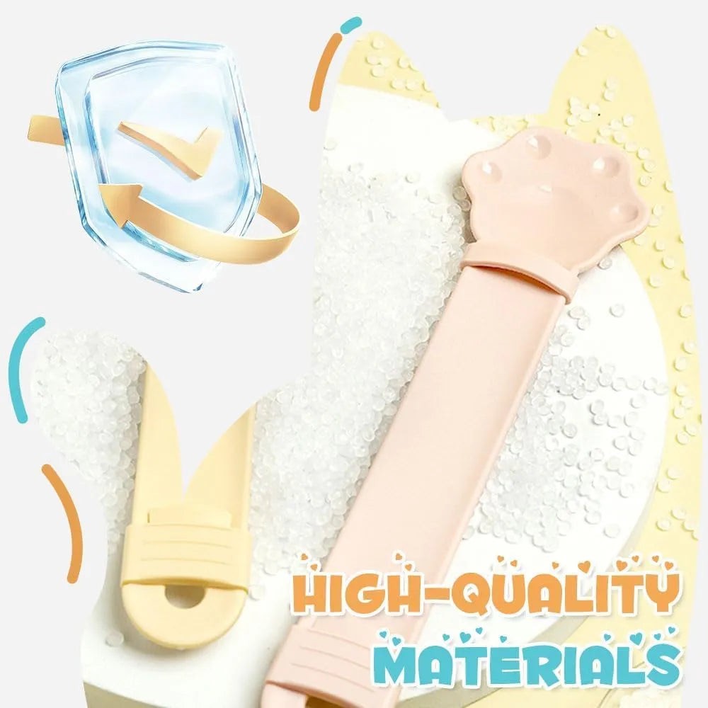 Cat claw shaped cat food feeder squeeze tool with sliding squeezer and anti-spill spoon in blue