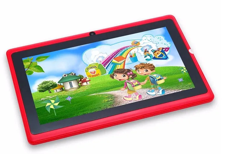 7-inch Android WiFi tablet with dual camera and plastic body, black colour, front view