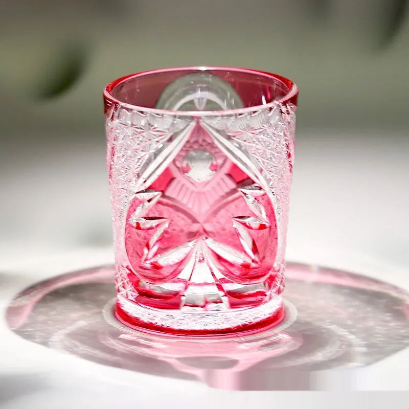 Hand carved golden red owl motif on a crystal glass wine glass with 201-300ml capacity, simple style design
