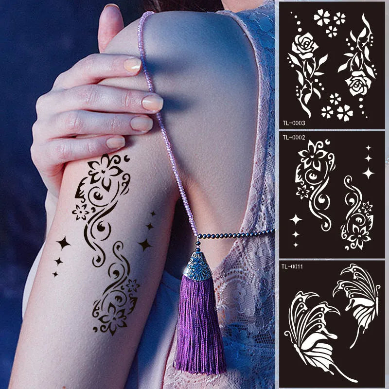 85 x 100mm hollow tattoo sticker, printed geometric decoration, single piece pack