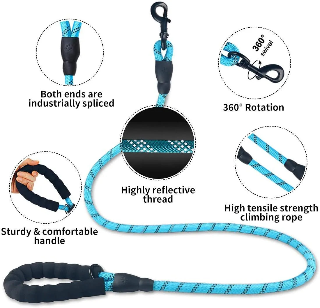 Reflective luminous nylon dog leash 1.5m length 0.8cm width in blue for small medium pets