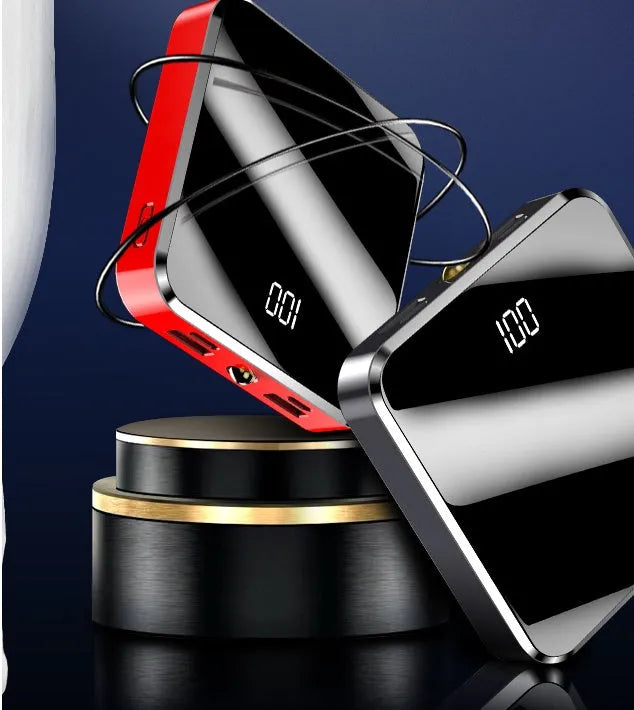 Mini compact full mirror power bank 20000mAh dual USB portable charger in cool black finish