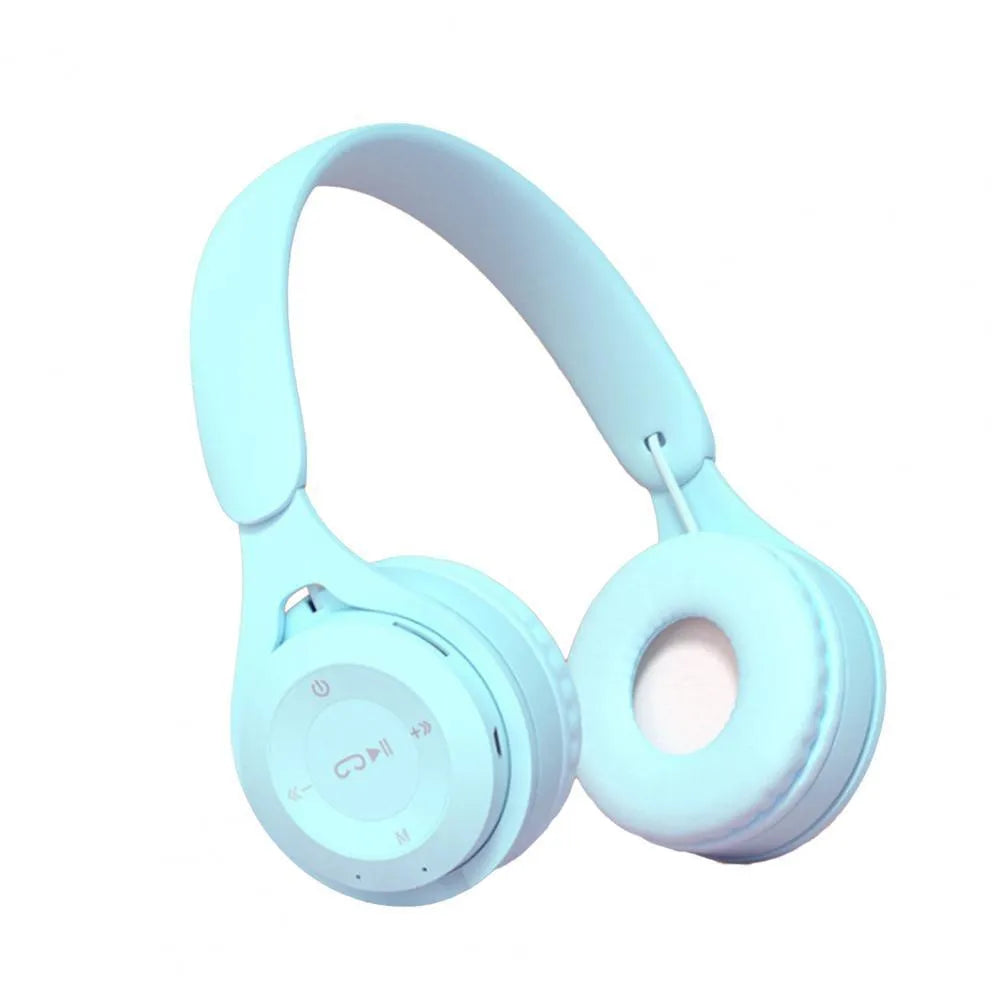 Folding Bluetooth headphone in black with adjustable headband and wire design showing compact folded size