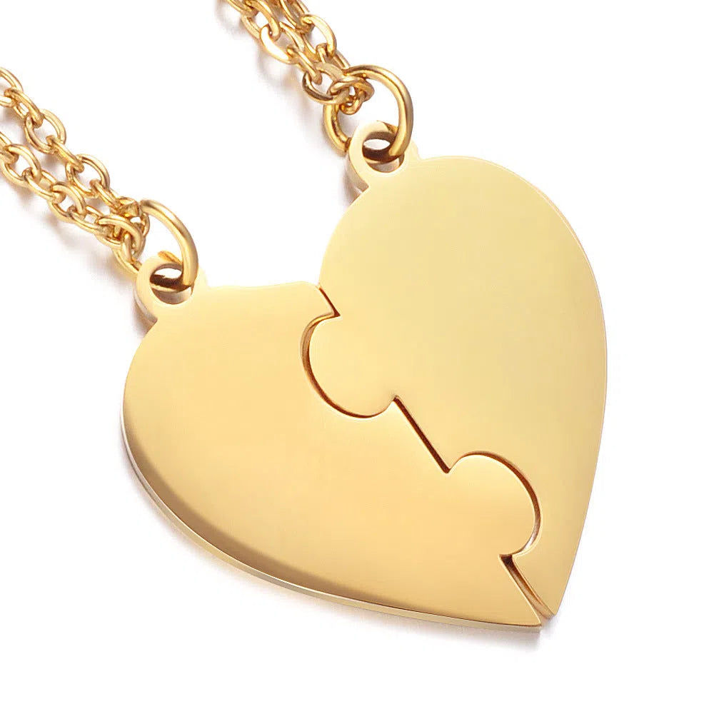 Stainless steel combination heart necklace with 36x40mm pendant, 50+5cm chain, gold rose gold or silver finish