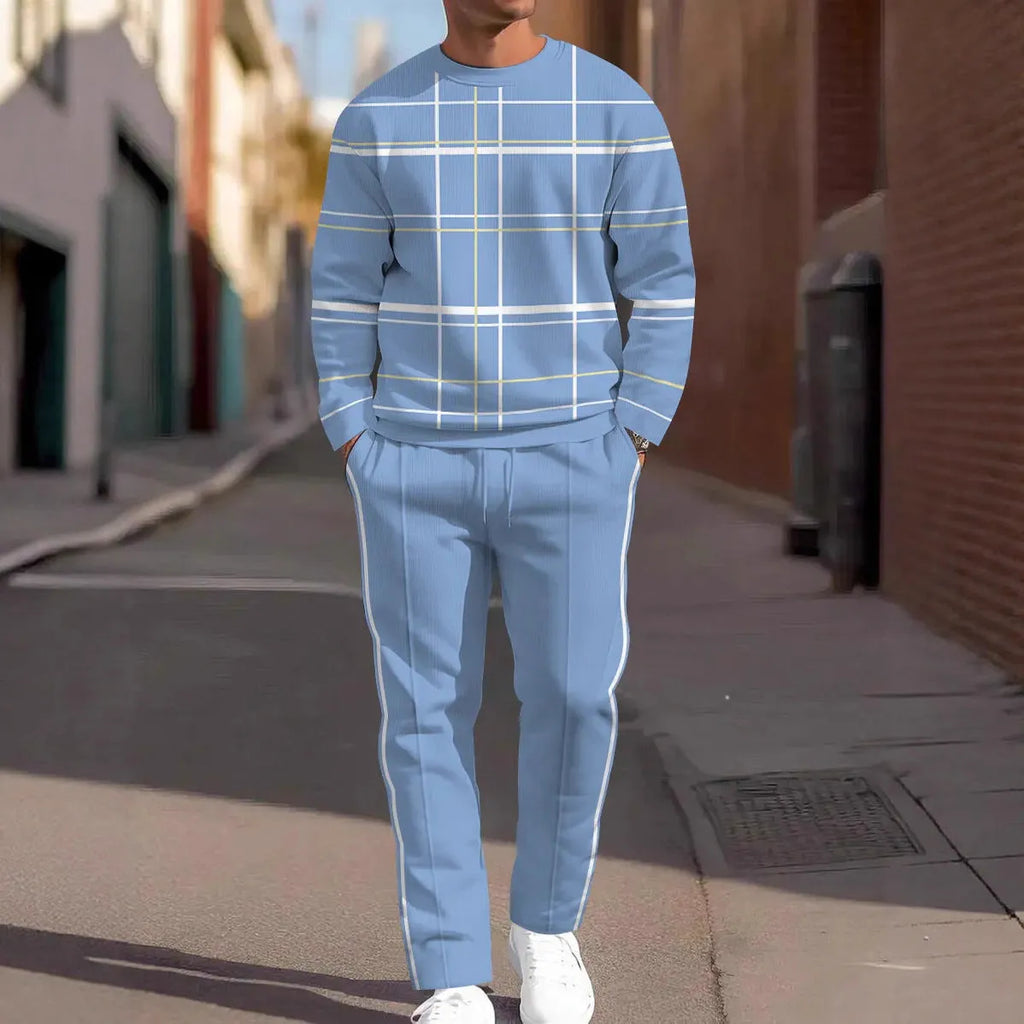 Men's 3D digital print sweatshirt and sweatpants set, long sleeve round neck top with full-length pants, polyester, S-6XL