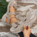 Casual Velcro-design women's summer beach sandals with PU upper and rubber sole in black, dark blue, and grey options