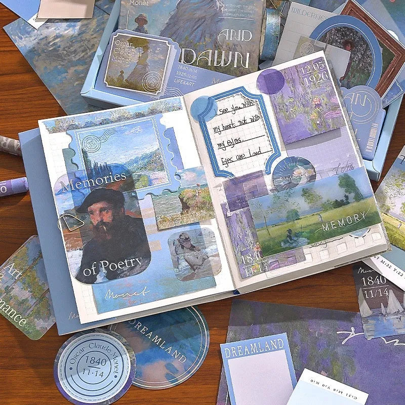 A6 grid notebook creative gift box with retro artistic plaid design, bookclothes, paper, cards, and sticky notes