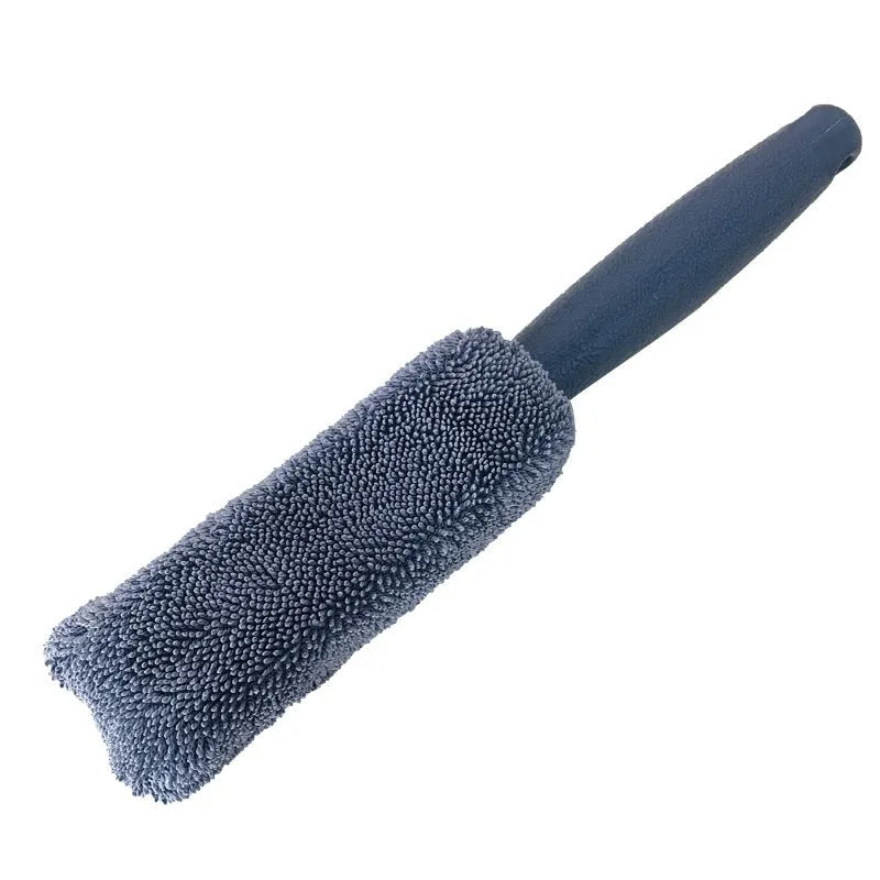 Microfiber car tire brush with long handle for cleaning wheels and hub caps