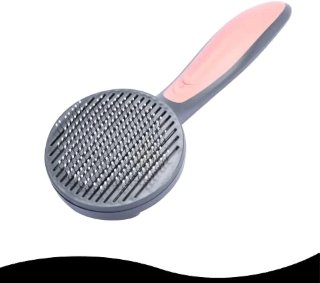 Self cleaning pet slicker brush in grey, green or pink with one-click button and massage bristle tips