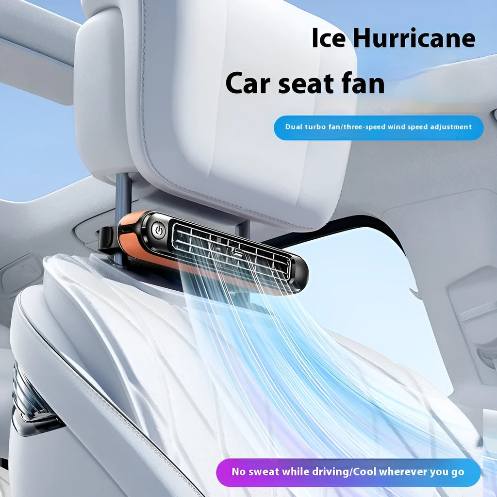 USB car fan with brushless motor and no-blade design, three speeds, in black colour