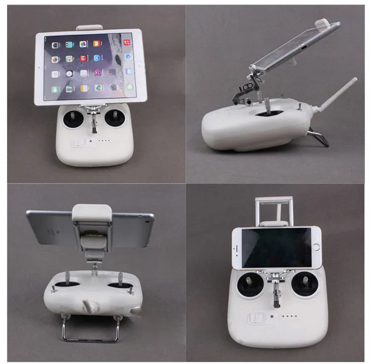 Silver metal universal phone holder with tongs grip and remote control lanyard for car mounting
