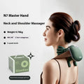 Cordless electric neck and shoulder massager in N7 moss green, with 4D kneading and heat