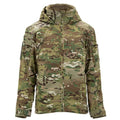 Men's thick cotton jacket in camouflage colour showing medium length fit