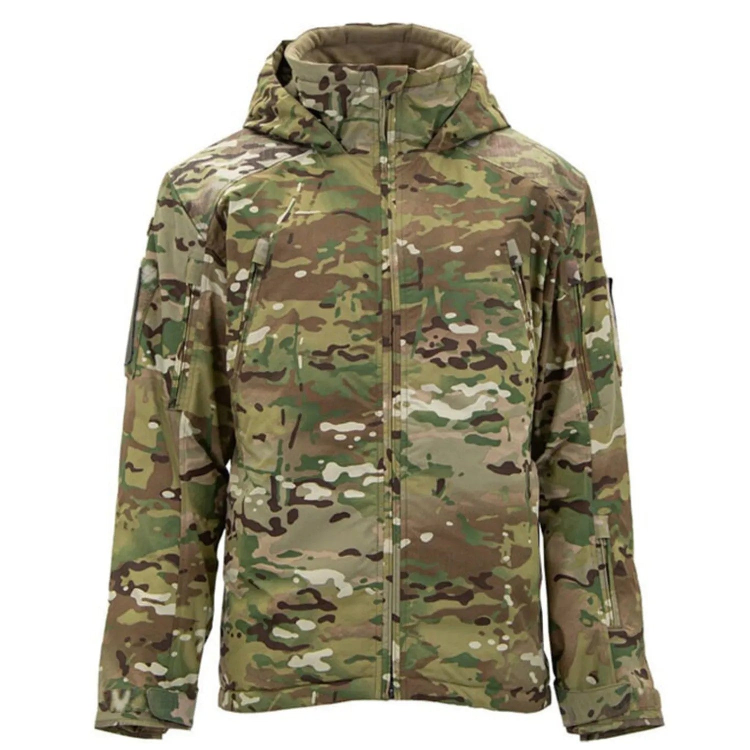 Men's thick cotton jacket in camouflage colour showing medium length fit