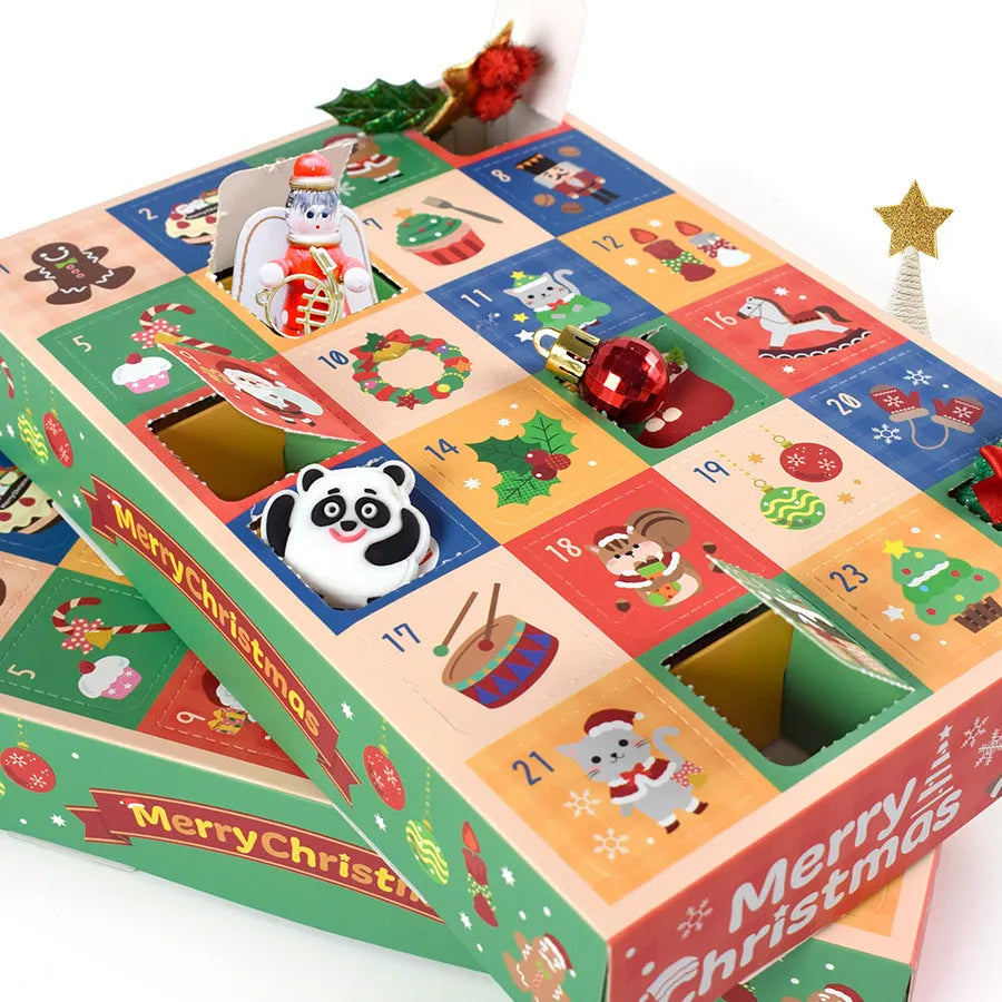 24 grid Christmas gift box blind packaging with surprise calendar design in colour, dimensions 25x17x4cm