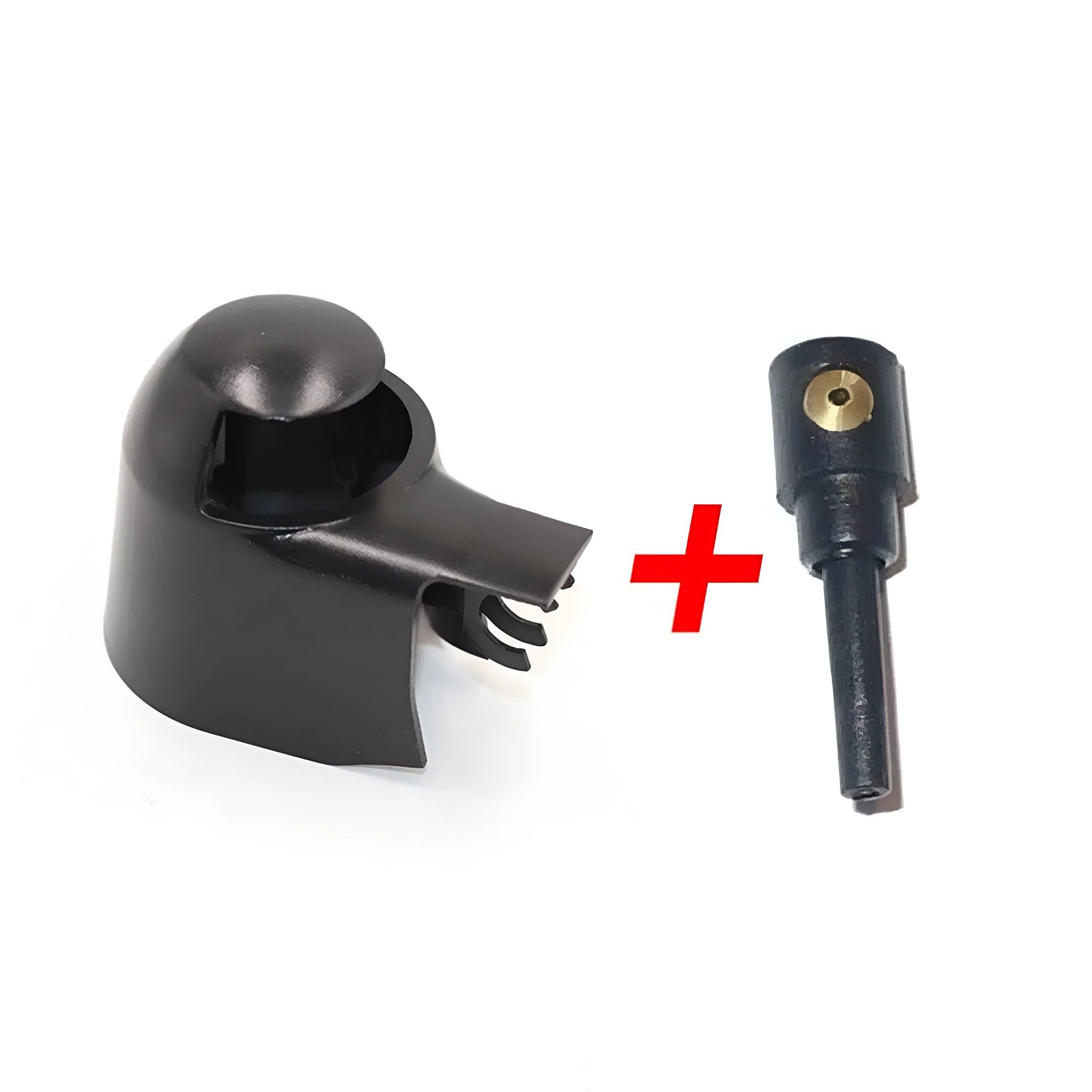 Black plastic rear wiper cover nozzle for Volkswagen Tiguan and Golf cars.