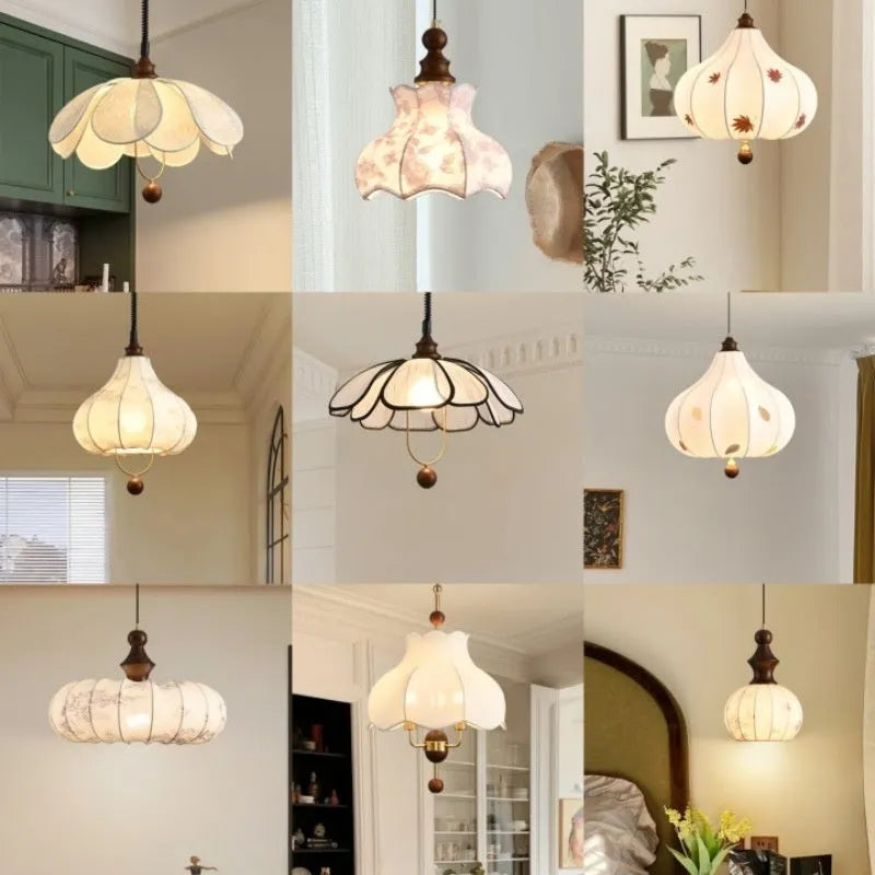 French style mid-ancient retro adjustable dining room chandelier with hardware and wood art fabric in large size