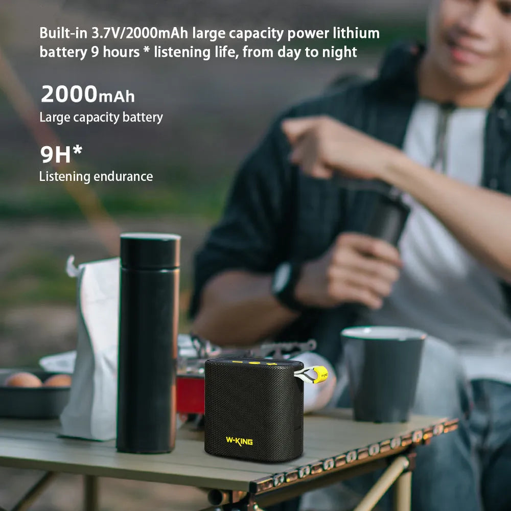 Black portable waterproof Bluetooth speaker with compact dimensions 49.5 x 88.5 x 94.5 mm