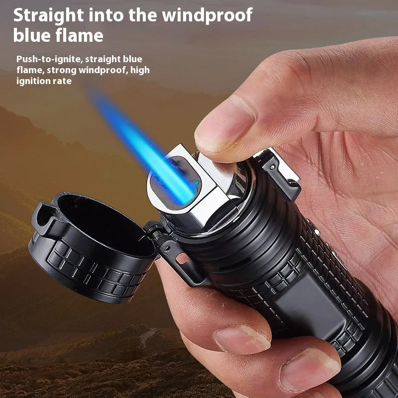 TH727 metal waterproof multifunction flashlight lighter shown in camouflage colour.
