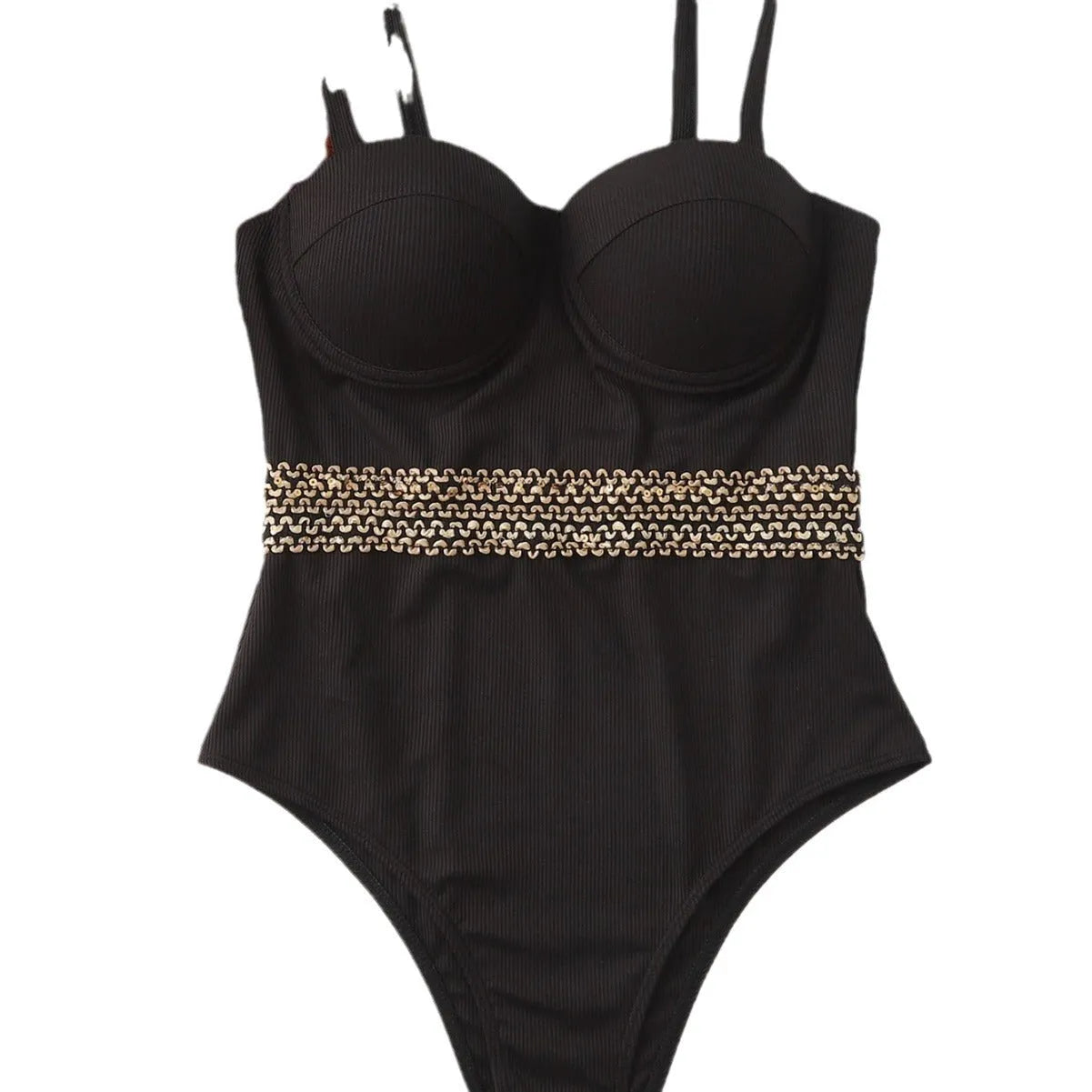 Black women's one-piece swimsuit with adjustable shoulder straps for swimming