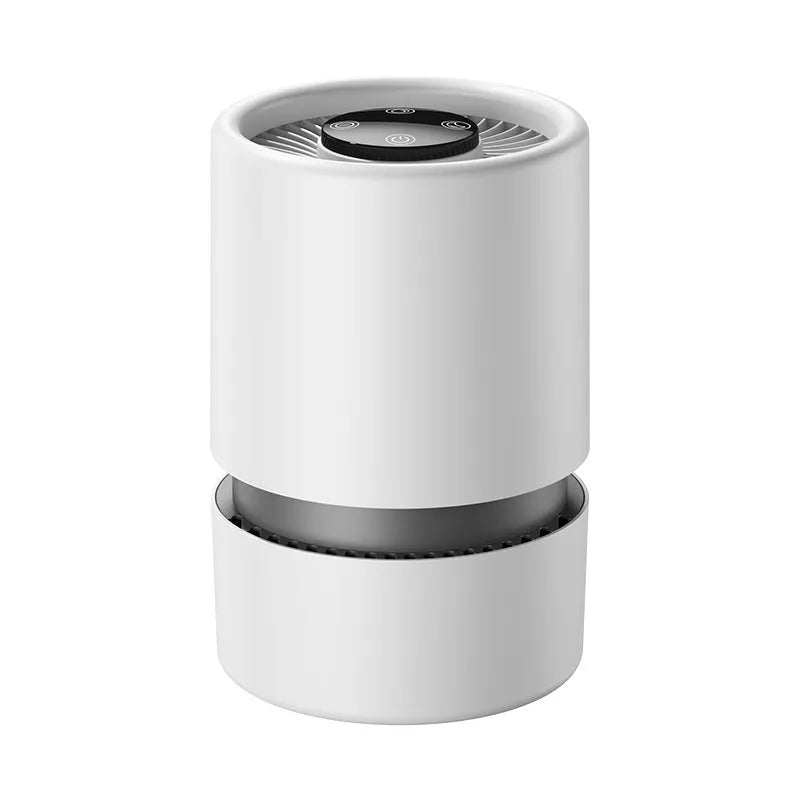 White desktop air purifier with USB power cable for formaldehyde and odour removal