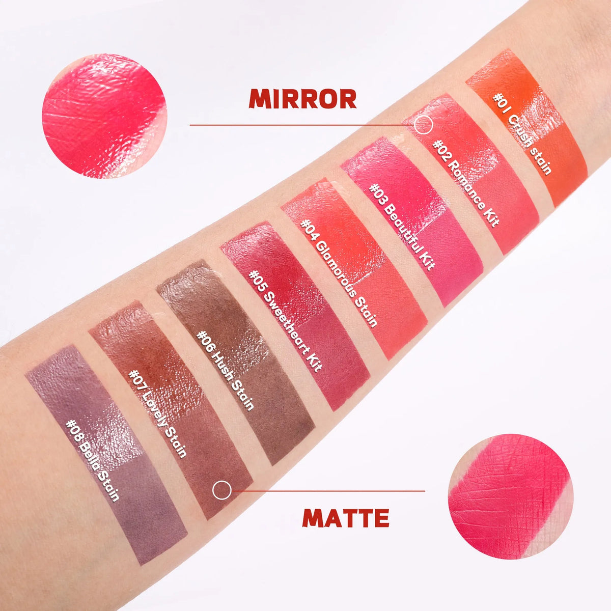 Matte waterproof moisturizing lip gloss in 8 shades with 3.8ml or 4ml tube size