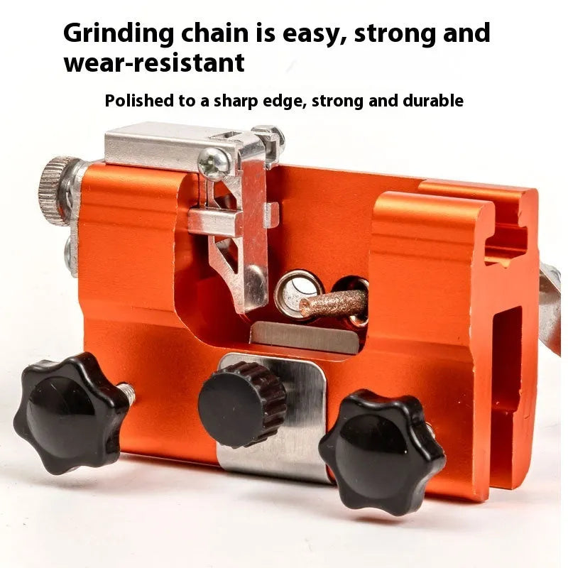 Hand cranking chain sharpener with three silicon carbide grinding heads for portable manual chain grinding
