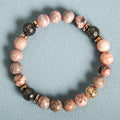 Pink zebra natural stone beaded bracelet with haematite spacers and round geometric beads