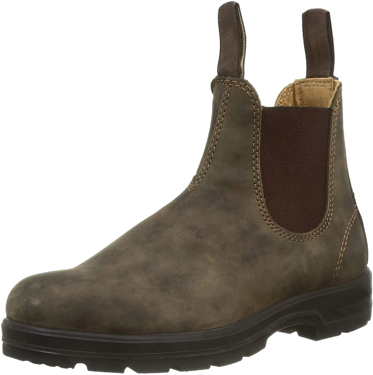 Chelsea boots with artificial PU upper, rubber sole, wedge heel, in solid colour black – side view for unisex winter wear