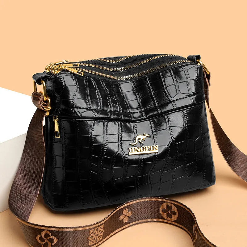 Brown PU messenger bag with multiple compartments and cross body strap