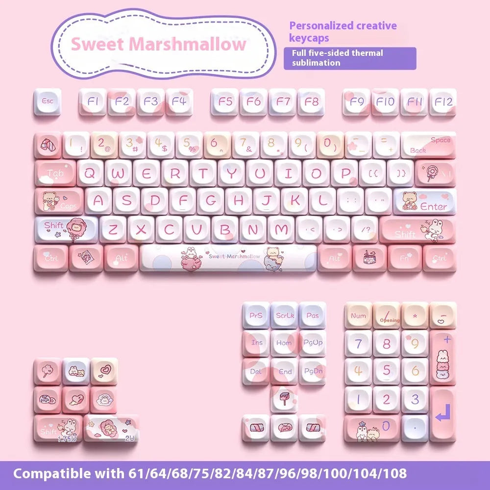 Five-sided sublimation Moa keycap set in sweet cotton candy colour, 112 keys, PBT material, boxed