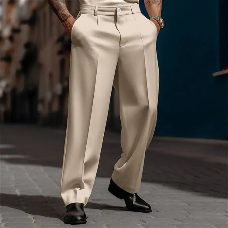 Men's straight leg suit trousers with diagonal pocket, breathable cotton blend, available in six colours