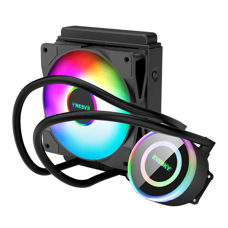 Aluminium CPU liquid cooling radiator with 120mm RGB fan mounted on top