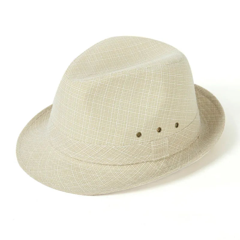 A classic brown fedora hat for men on a wooden stand, showing its structured crown and medium-width brim.