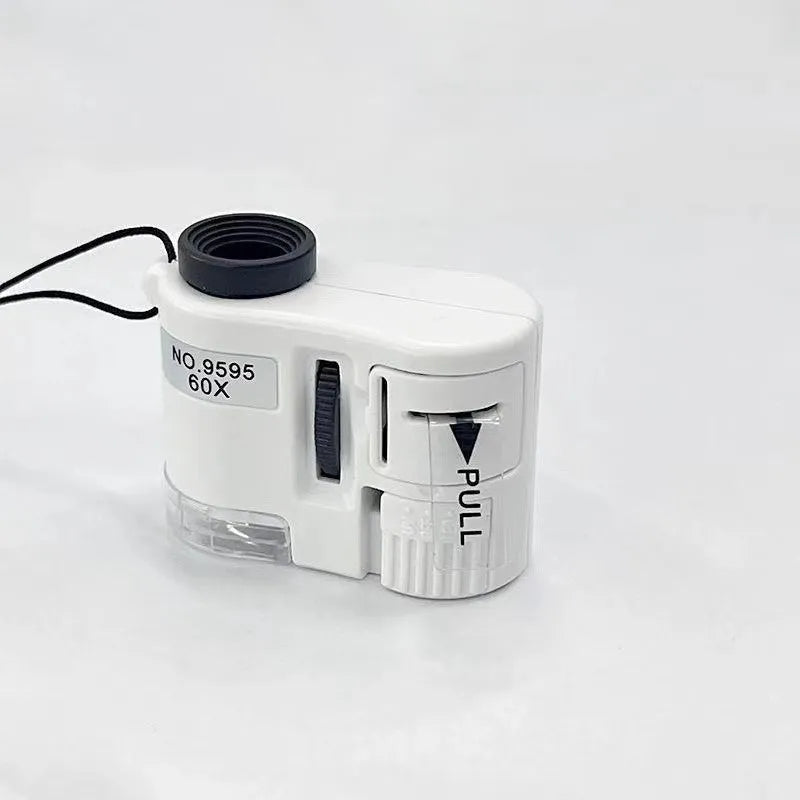 Portable children's optical microscope educational science toy in white or silver for ages 7-14