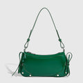 Solid colour PU underarm bag with double bow and rivet decoration, horizontal square shape