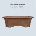 Large rectangular purple sand flowerpot with segment design and double-pump mechanism on floor.