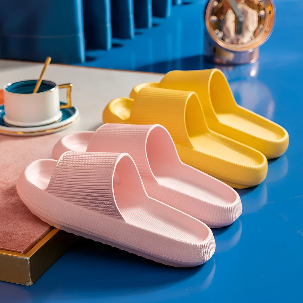 EVA solid bath slippers with 32cm platform sole, available in black, orange, pink, and yellow