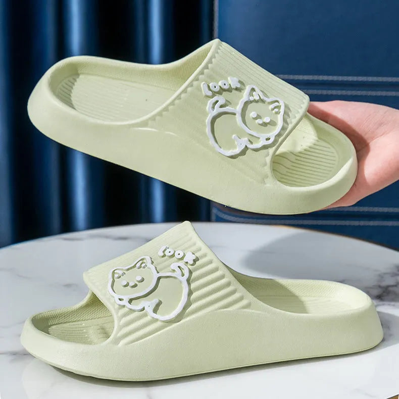 EVA cat platform slippers in various colours showing thick sole and flip-flop design