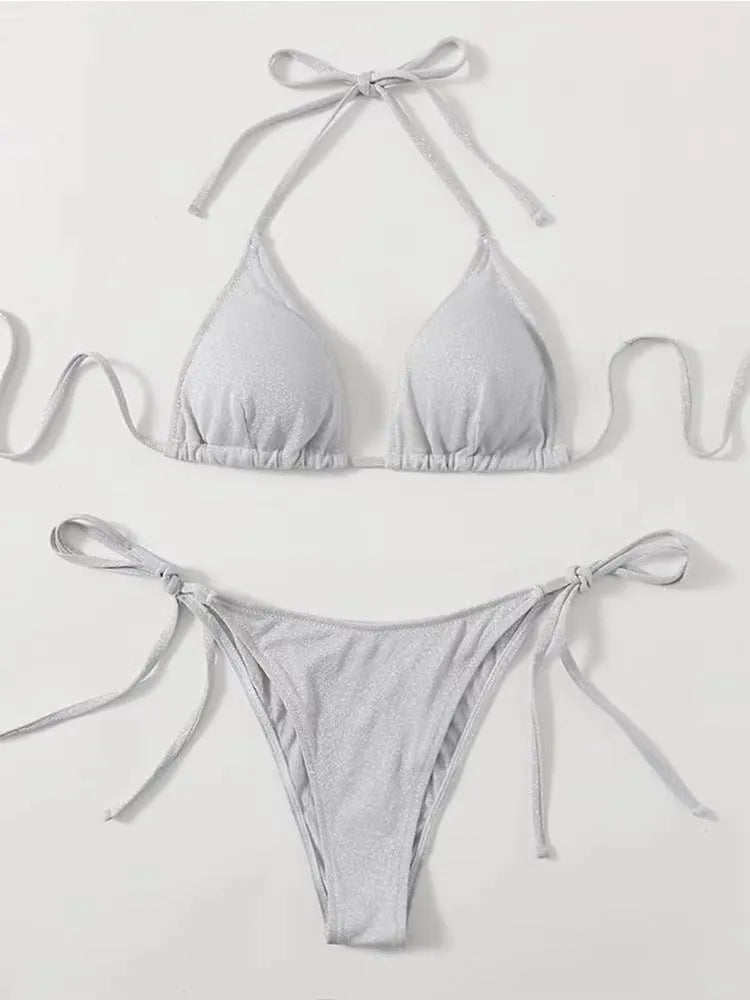 Women's bandage bikini swimsuit with split design in polyester fabric