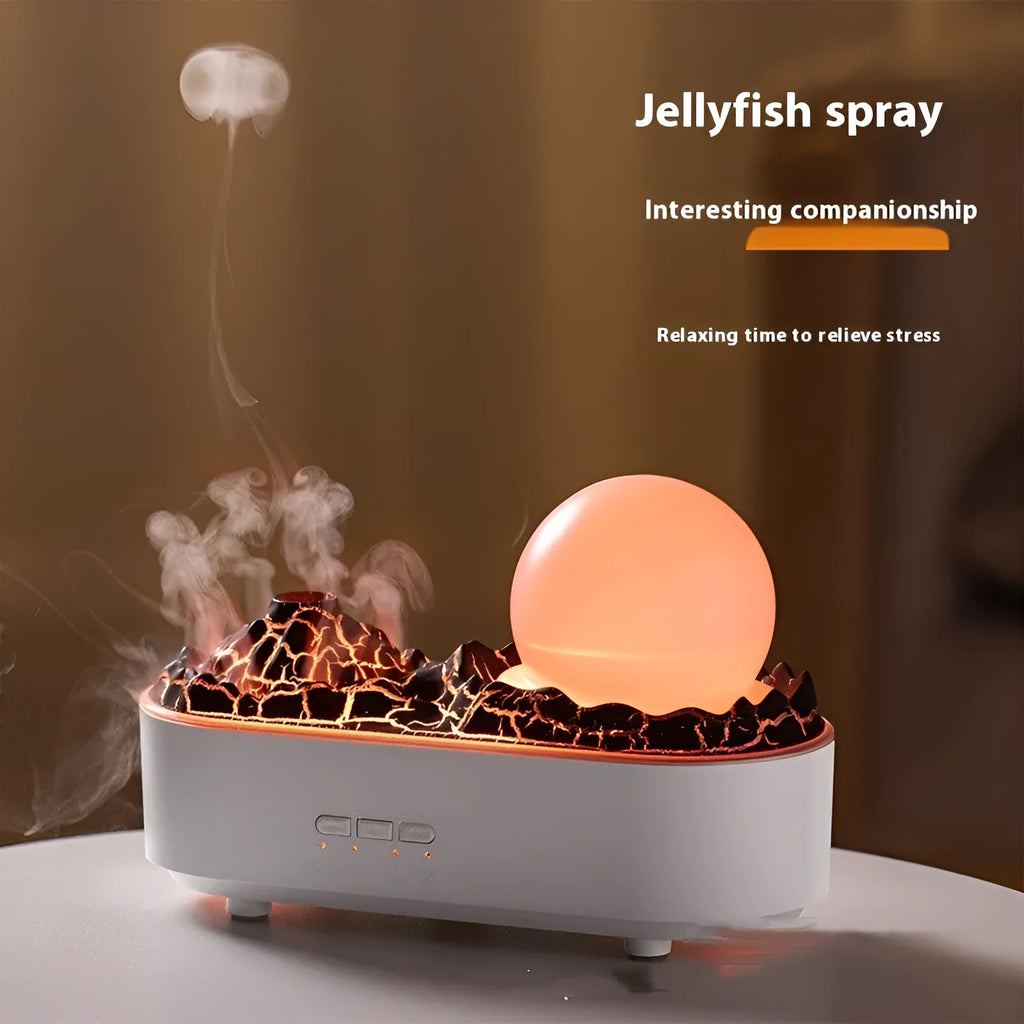 White volcano USB humidifier with ultrasonic mist, single fog export and mechanical control