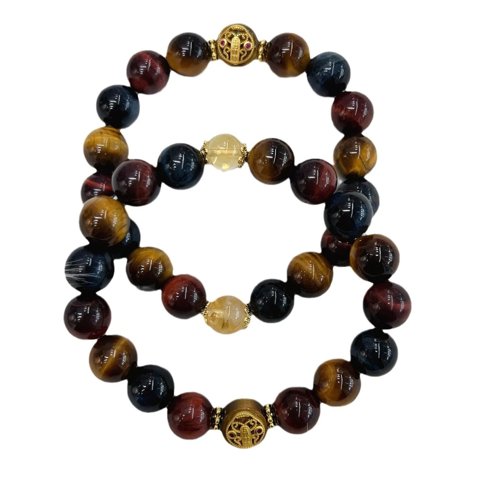Tiger eye natural stone bracelet with loose round beads on 18cm chain